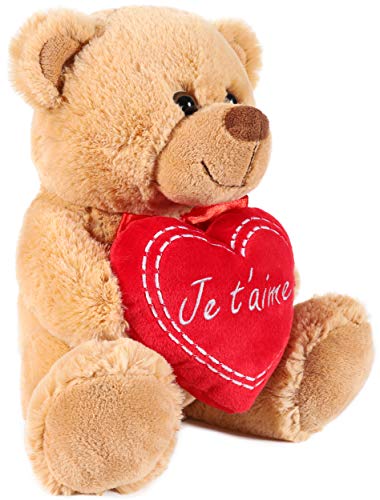 BRUBAKER Oso / Osito de Peluche con 'Je T'Aime' de corazón - 25 cm - Marrón