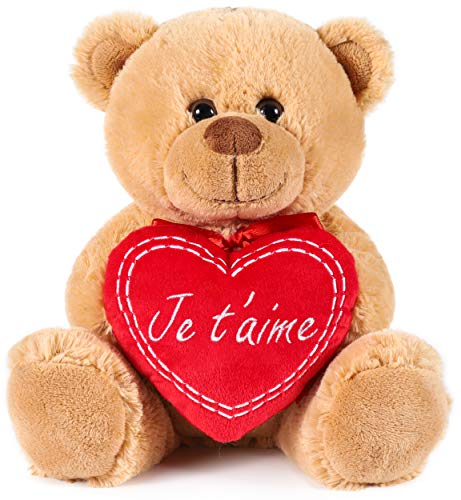 BRUBAKER Oso / Osito de Peluche con 'Je T'Aime' de corazón - 25 cm - Marrón