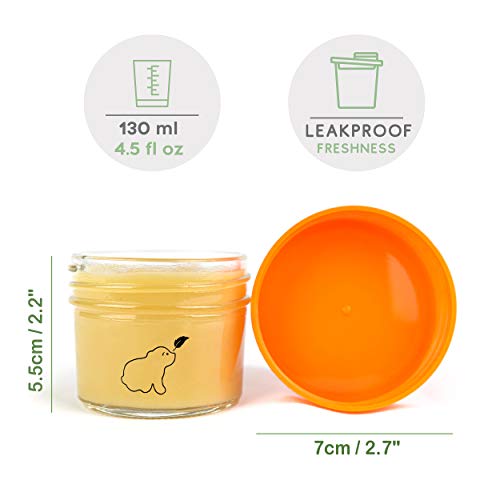 Budding Bear Contenedor Recipiente Comida de Bebé de Vidrio 120 ml (Set de 12) Apto para Lavavajillas, Congelador y Apto para Microondas (Sin Tapa) Libre de BPA, Ftalatos, Plomo y PVC - Reutilizables