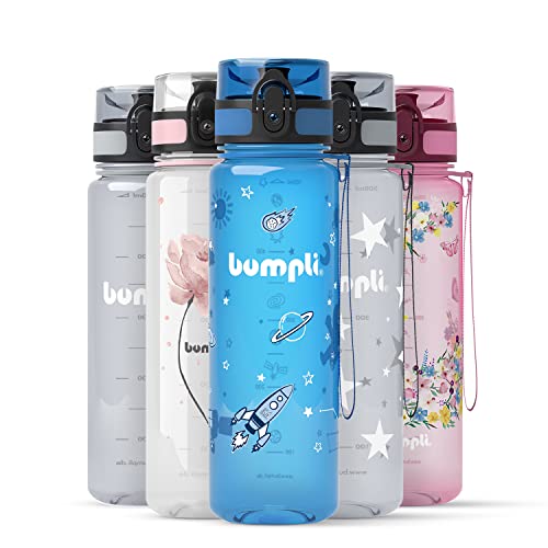 bumpli ® Botella Agua niños - 500ml - Botellas de Agua para niños - a Prueba de Fugas y sin BPA (01 Space | Azul)