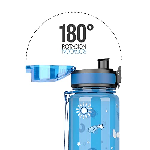 bumpli ® Botella Agua niños - 500ml - Botellas de Agua para niños - a Prueba de Fugas y sin BPA (01 Space | Azul)