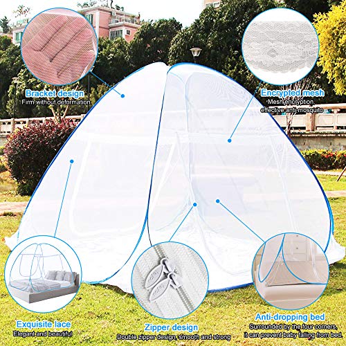 BUZIFU Mosquitera Plegable Cama con Dos Aberturas, Mosquitera para Cama Doble, Mosquitera Exterior para Jardín Terraza y Cesped, Adiós a Los Insectos, Mosquitos y Cucarachas(200 * 180 * 150 cm)