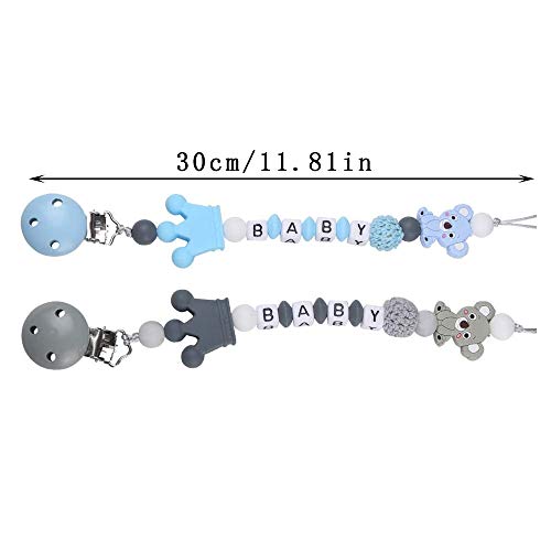 Cadena de Chupete,2 Piezas Cadena de Chupete para Bebé,Silicona Cadena de Chupete,Cadena de Chupete Personalizada,Cadena de Chupete para Niños y Niñas,Sin BPA,para Niños,Niñas(Gris,Azul)