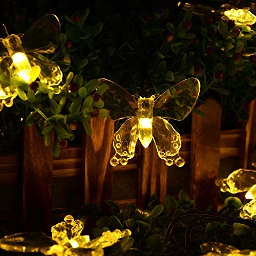 Cadena solar de luces LED Salcar de 5 metros, 20 mariposa de decoración, Solar Luz Cadena luminaria para navidad, fiestas, celebraciones (luz cálida)