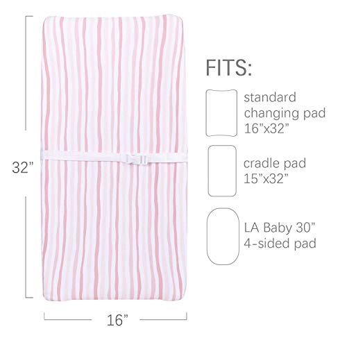 Cambiador de funda de punto de algodón ultra suave para bebés, paquete de 2 con estampado rosa, cambiador de cama, súper transpirable y elástico