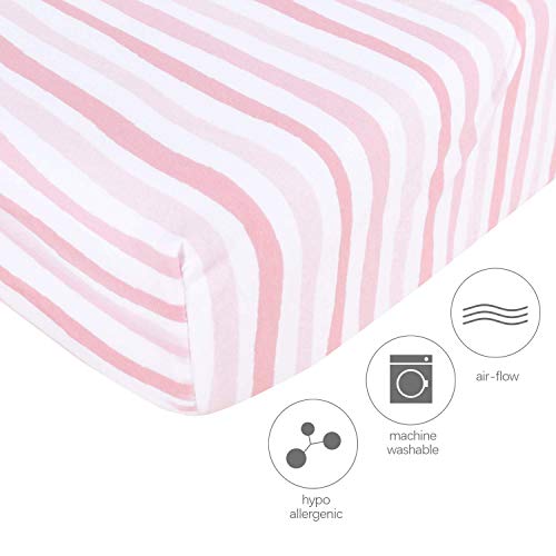 Cambiador de funda de punto de algodón ultra suave para bebés, paquete de 2 con estampado rosa, cambiador de cama, súper transpirable y elástico