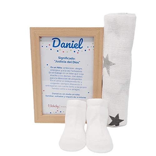 Canastilla Personalizada Recién nacido - True Colors de Mababy - Manta Coralina y Dou dou Osito personalizados, Muselina de Lactancia y Calcetines de primera puesta - Regalo para Babyshower. (Blanco)