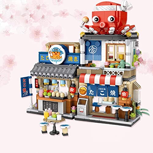 Casa de bloques de construcción, kit de modelo de tienda de hielo raspado modular de 668 piezas, modelo de construcción de bloques de sujeción de arquitectura de estilo japonés compatible con Lego Hou