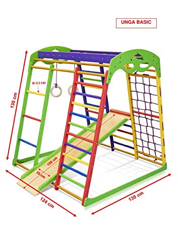 Centro de actividades con tobogán ˝Unga˝, red de escalada, anillos, escalera sueco, campo de juego infantil, Juguetes - certificado, almacén de la UE