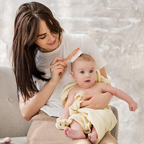 Cepillo y Peine para Bebés Peine de Masaje de Madera con Cerdas Suaves Naturales para Recién Nacido y Niño Pequeño 3Pcs