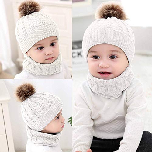 CheChury Niños Sombrero y Bufanda Conjunto Unisex Niños Niñas Invierno Bebe Gorros con Pompon Y Bufanda de Punto Cuello Redondo para 0-24 Meses Niña Niño