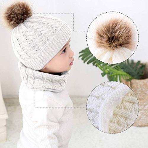 CheChury Niños Sombrero y Bufanda Conjunto Unisex Niños Niñas Invierno Bebe Gorros con Pompon Y Bufanda de Punto Cuello Redondo para 0-24 Meses Niña Niño