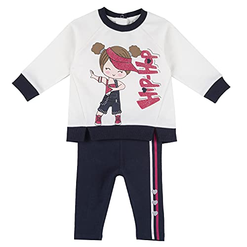 Chicco Completo Tuta Bambina Felpa + Pantaloni Lunghi Conjunto de Sudadera y pantalón Largo para niña, Color Blanco, 80 cm Bebé-Niñas