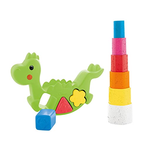 Chicco Dino Lino Juguete de Aplilación, Construcción y Equilibrio Para Bebés y Niños, Base Basculante, Diseño Dinosaurio Verde