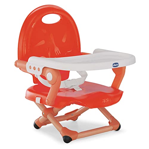 Chicco Pocket Snack Alzador de Silla para Niños para Comer, Apto de 6 Meses hasta 3 Años (15 kg), Trona de Viaje Portátil y Ajustable para Bebés, Compacta y con Bandeja Desmontable - Rojo (Poppy Red)