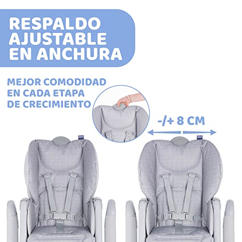 Chicco Polly2Start Trona y Hamaca para Bebés 0 Meses - 3 Años (15 kg), Trona Ajustable, Transformable y Compacta con 4 Ruedas, Respaldo Reclinable - Color Gris (Happy Silver)