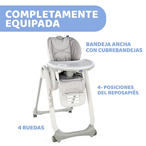 Chicco Polly2Start Trona y Hamaca para Bebés 0 Meses - 3 Años (15 kg), Trona Ajustable, Transformable y Compacta con 4 Ruedas, Respaldo Reclinable - Color Gris (Happy Silver)