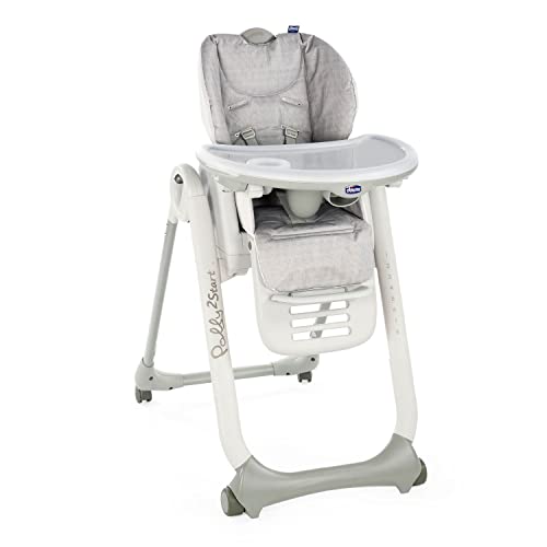 Chicco Polly2Start Trona y Hamaca para Bebés 0 Meses - 3 Años (15 kg), Trona Ajustable, Transformable y Compacta con 4 Ruedas, Respaldo Reclinable - Color Gris (Happy Silver)