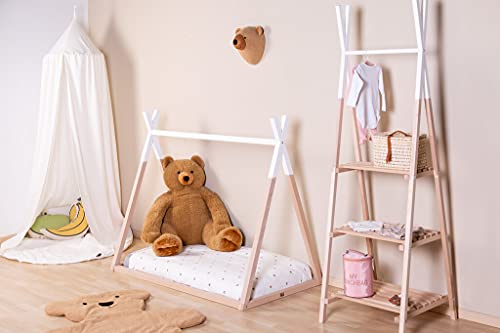 CHILDHOME B140TIPI - Cama Infantil de Madera de Haya, Estructura Robusta de Madera, fácil de Montar, Cama Individual, 70 x 140 cm, Color Natural y Blanco