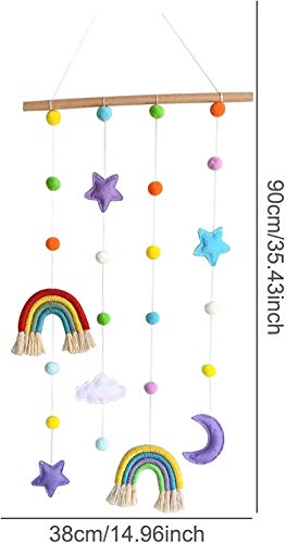 Colgador de fotos para colgar fotos para habitación de niños, hecho a mano, decoración de pared, diseño de pompones de arco iris, decoración de fondo de macramé para colgar en la pared