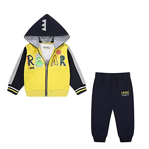 Conjunto de Chándal para Bebé Zip Sudaderas con Capucha Pantalones de Deporte Sudaderas Camiseta Pantalones para Correr Juego de 3 Piezas,51-Amarillo,18-24 meses