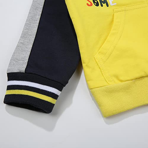 Conjunto de Chándal para Bebé Zip Sudaderas con Capucha Pantalones de Deporte Sudaderas Camiseta Pantalones para Correr Juego de 3 Piezas,51-Amarillo,18-24 meses