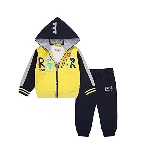 Conjunto de Chándal para Bebé Zip Sudaderas con Capucha Pantalones de Deporte Sudaderas Camiseta Pantalones para Correr Juego de 3 Piezas,51-Amarillo,18-24 meses