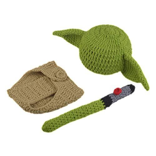 Conjunto de disfraz de ganchillo de punto de ducha de regalo de pañal cubierta de sombrero de yoda ropa de cumpleaños trajes hechos a mano suave lindo fotografía prop recién nacido dibujos animados