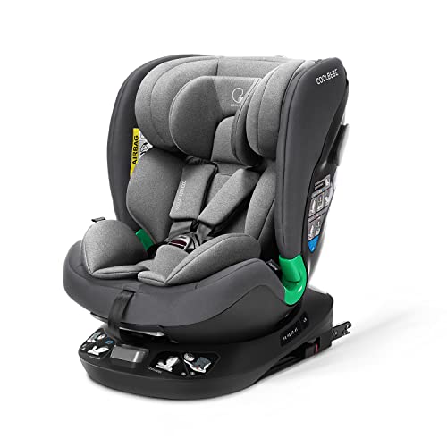 COOLBEBE Odyssey Bebé Silla de Coche i-Size 360° Giratoria Reclinable con ISOFIX para Niños Altura 40-135 cm (0-10 Años) (Gris)