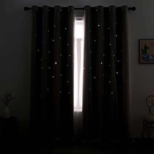 Cortinas Opacas de Estrellas, Cortinas de Ventana de Estrella de Doble Capa Elegantes Cortina de Ventana Estrella Cortinas para Dormitorio Niña, Sala de Estar, 2 Paneles (Gris, 130 x 240 cm (L *A))