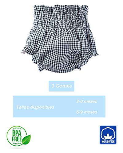 Cotone Conjunto Cubrepañal y Chupetero de Tela a Juego 3 Gomas Vichy Negro Tallas 3 meses y 6 meses