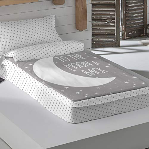 COTTON ARTean Saco nordico con Relleno Moon Grey Cama 90 x 190. Saco Unido a la Bajera con Cremallera.