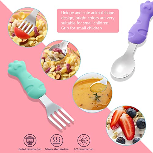 Cubiertos Para Niños,Animales De Dibujos Set de Tenedor y Cuchara para Bebés para bebe Aprendizaje Tenedor y Cuchara de Acero Inoxidable para Niños,Pack de 6 Cubiertos Para Niños