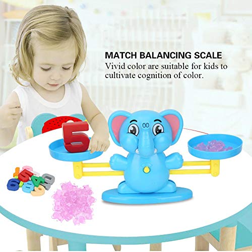 CUTULAMO Báscula de Equilibrio Matemático, Material ABS de Esquina Redonda, Forma de Dibujos Animados, Juguete de Equilibrio Matemático Seguro, Educativo, Añadir Resta para el Hogar(Elefante Azul)