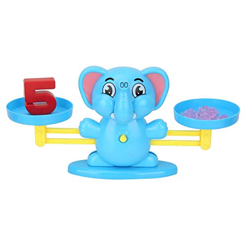 CUTULAMO Báscula de Equilibrio Matemático, Material ABS de Esquina Redonda, Forma de Dibujos Animados, Juguete de Equilibrio Matemático Seguro, Educativo, Añadir Resta para el Hogar(Elefante Azul)