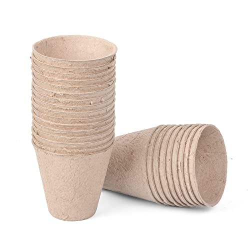 Cymax 50 Piezas Macetas de Turba Biodegradables, Macetas redondas de fibra de 8 cm con 50 etiquetas de plantas, plantas de hierbas biodegradables,flores,semillas de inicio,macetas de jard