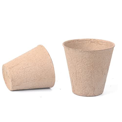 Cymax 50 Piezas Macetas de Turba Biodegradables, Macetas redondas de fibra de 8 cm con 50 etiquetas de plantas, plantas de hierbas biodegradables,flores,semillas de inicio,macetas de jard