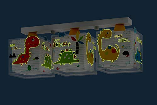 Dalber Lámpara infantil Plafón de techo 3 Luces Dinos Dinosaurios Multicolor Animales