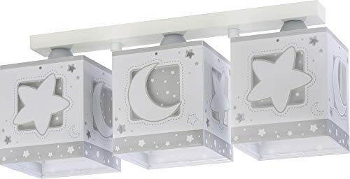 Dalber Lámpara Infantil Plafón Techo 3 Luces Moonlight Luna y Estrellas Gris, 60 W