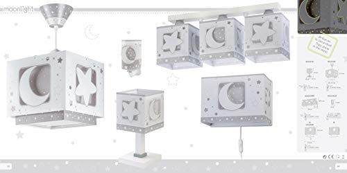 Dalber Lámpara Infantil Plafón Techo 3 Luces Moonlight Luna y Estrellas Gris, 60 W