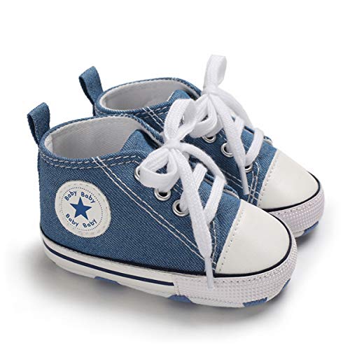 DEBAIJIA Bebé Primeros Pasos Zapatos de Lona 0-6M Niños Alpargata Suave Antideslizante Ligero Slip-on 17 EU Azul Claro (Tamaño Etiqueta-1)