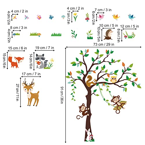 decalmile Pegatinas de Pared Bosque Animales Árbol Vinilos Decorativos Mono Ciervo Zorro Adhesivos Pared Habitación Infantiles Niños Bebés Guardería