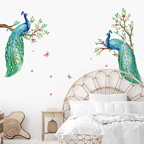 decalmile Pegatinas de Pared Pavo Real Vinilos Decorativos Flor de Aves Arbol Adhesivos Pared Salón Dormitorio Oficina