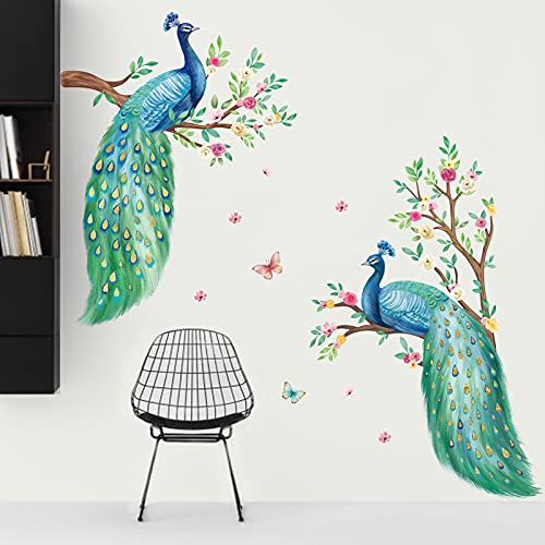 decalmile Pegatinas de Pared Pavo Real Vinilos Decorativos Flor de Aves Arbol Adhesivos Pared Salón Dormitorio Oficina