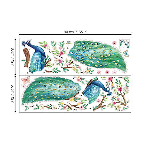 decalmile Pegatinas de Pared Pavo Real Vinilos Decorativos Flor de Aves Arbol Adhesivos Pared Salón Dormitorio Oficina