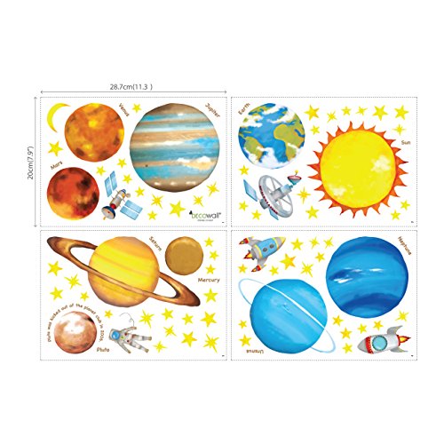 DECOWALL DS-8007 Planetas en el Espacio (English Ver.) (Pequeña) Vinilo Pegatinas Decorativas Adhesiva Pared Dormitorio Saln Guardera Habitaci Infantiles Nios Bebs