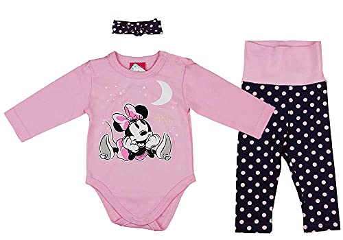 Disney Baby - Conjunto de ropa de 3 piezas para niña con Minnie Mouse 56 62 68 74 80 86 algodón dulce para 6-12 12-18 18-24 meses 1 año Body Gorro Pantalones Modelo 4 68 cm