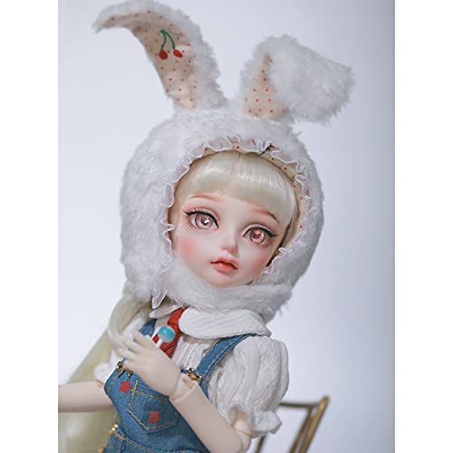 Doll 1/6 Lovely SD Dolls 27.8cm 10.9 Inch 18 Ball Jointed Doll DIY Toys with Doll Body Hair Wig Clothes Shoes Rabbit Hat Makeup for Surprise Birthday Gift (A)