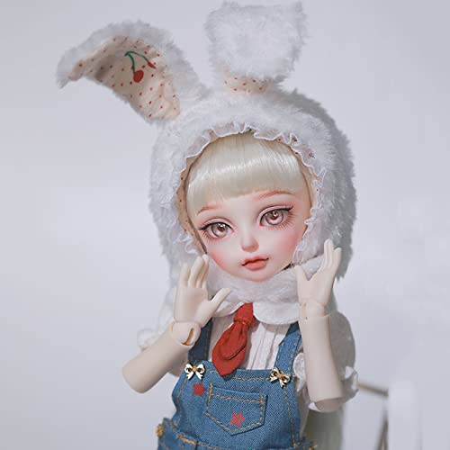 Doll 1/6 Lovely SD Dolls 27.8cm 10.9 Inch 18 Ball Jointed Doll DIY Toys with Doll Body Hair Wig Clothes Shoes Rabbit Hat Makeup for Surprise Birthday Gift (A)