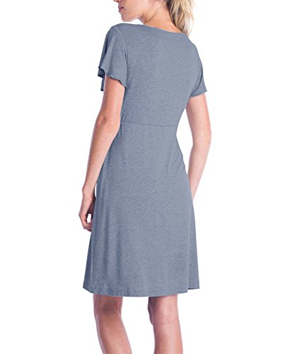 DOTBUY Mujer Camisón, Premamá Lactancia Vestido de Lactancia Maternidad de Noche Camisón Mujeres Embarazadas Ropa de Dormir Pijama Verano Encaje (S, Gris)